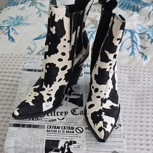 Jeffrey Campbell Black & White Cow-Print Ankle Boots